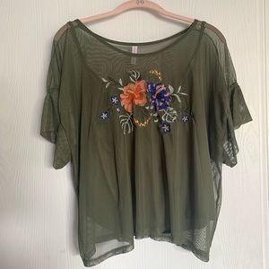 Xhilaration Olive Green Mesh Crop Top
